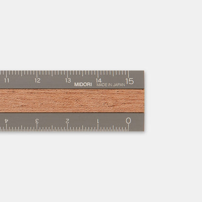 Midori Ruler 15cm | Grey + Dark Wood