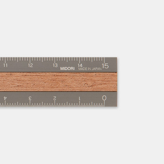 Midori Ruler 15cm | Grey + Dark Wood