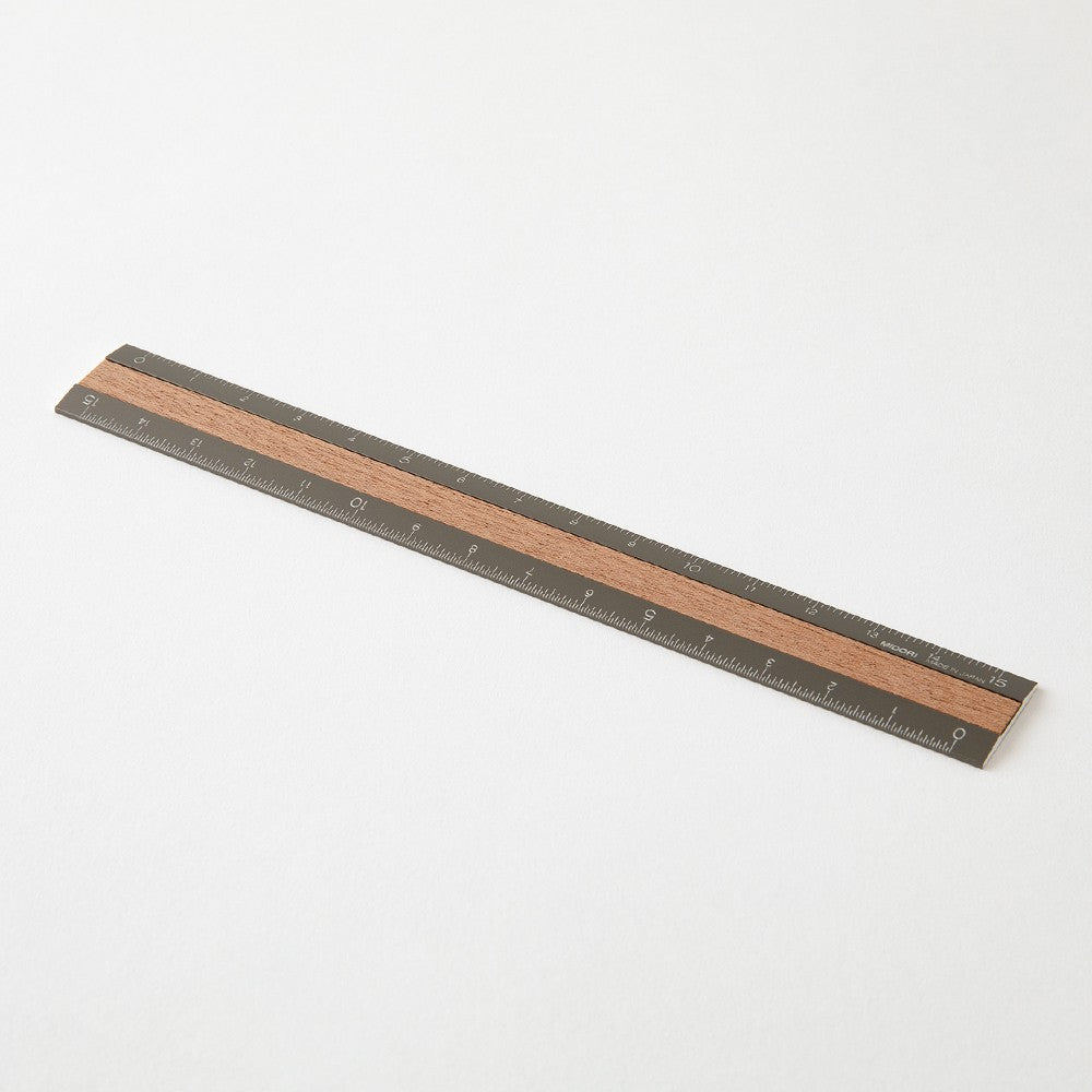 Midori Ruler 15cm | Grey + Dark Wood