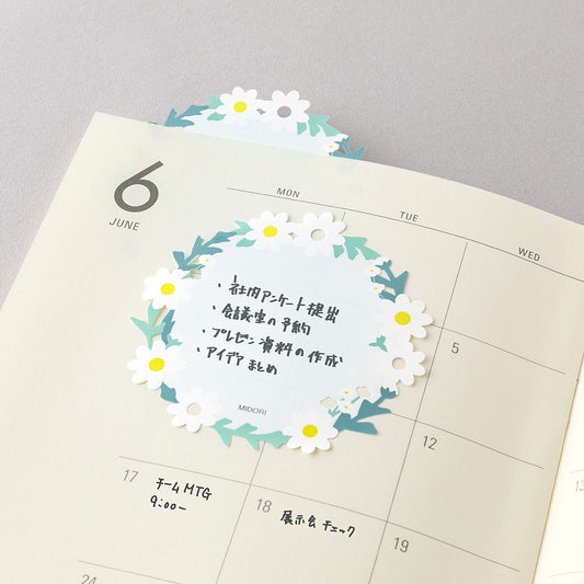 Midori Katanuki Fusen Sticky Notes Wreath White