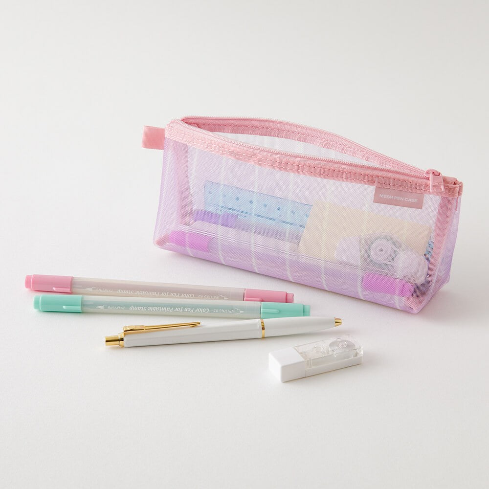 Mesh Pen Case with Gusset Stripe Purple