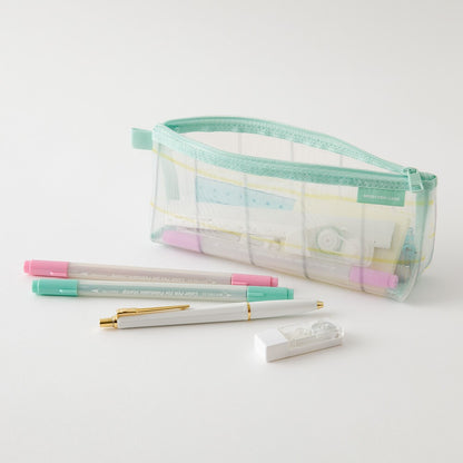 Mesh Pen Case with Gusset Check Green