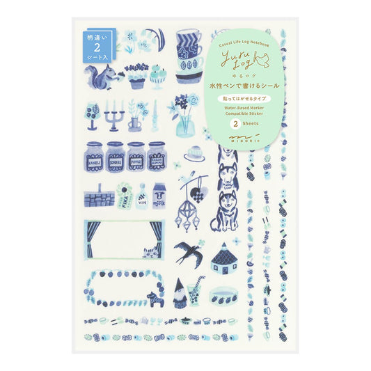 Midori Yuru Log Decoration Sticker 2 sheets Blue Nordic