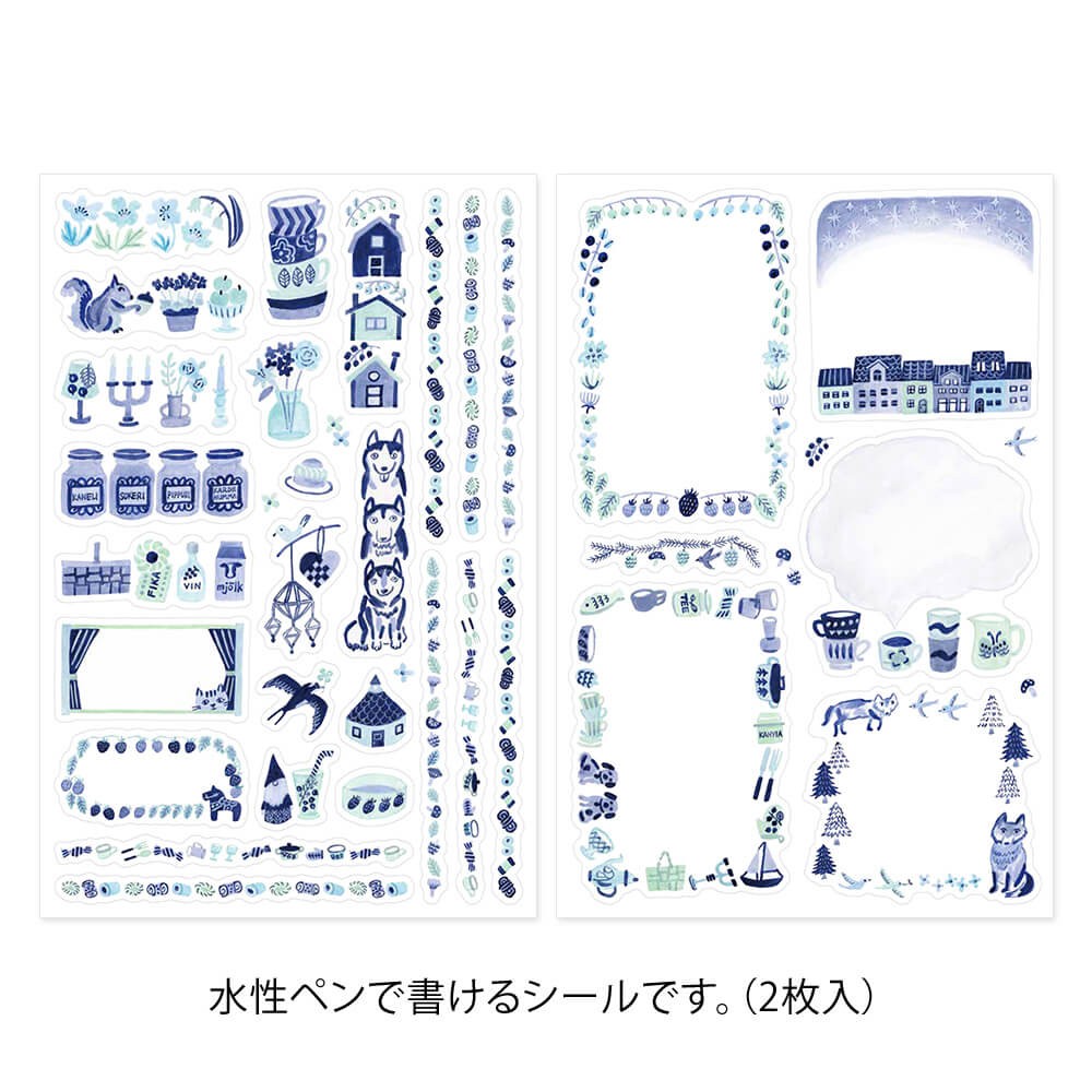 Midori Yuru Log Decoration Sticker 2 sheets Blue Nordic