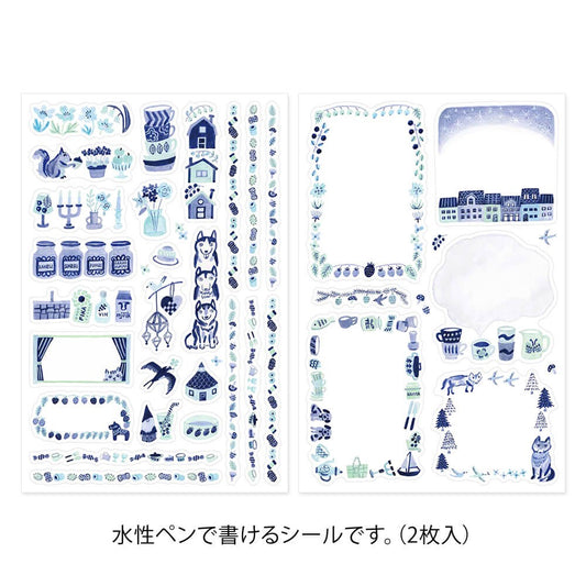 Midori Yuru Log Decoration Sticker 2 sheets Blue Nordic
