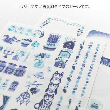 Midori Yuru Log Decoration Sticker 2 sheets Blue Nordic