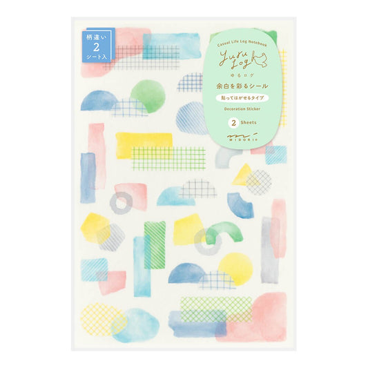 Midori Yuru Log Decoration Sticker 2 sheets Collage Watercolor Motif