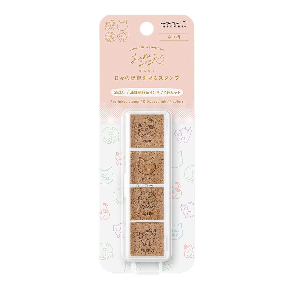 Midori Yuru Log Pre-inked Stamp Cat