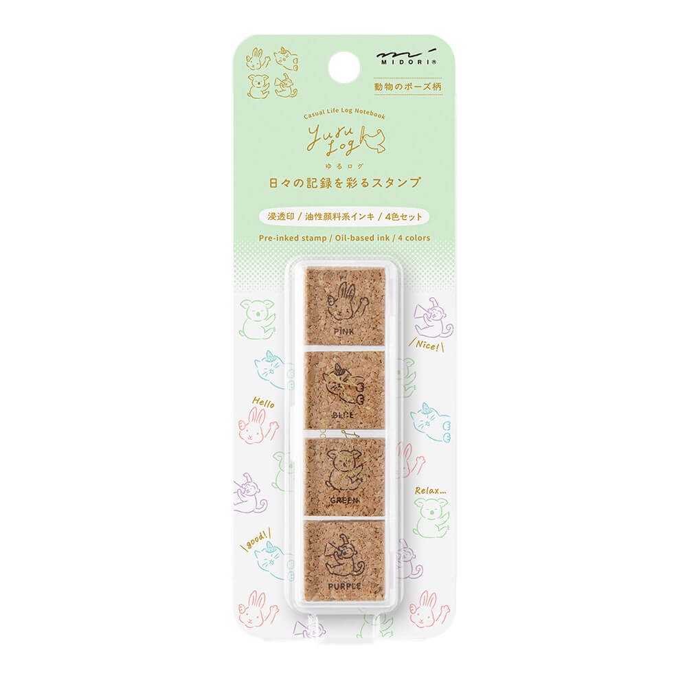 Midori Yuru Log Pre-Inked Stamp Animal Poses