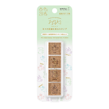 Midori Yuru Log Pre-Inked Stamp Animal Poses