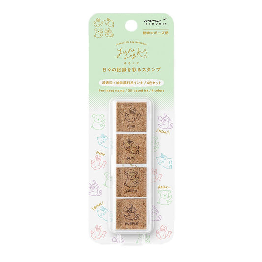 Midori Yuru Log Pre-Inked Stamp Animal Poses