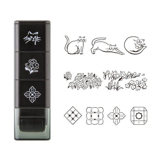 Midori Paintable Stamp Roller Cat & Landscape