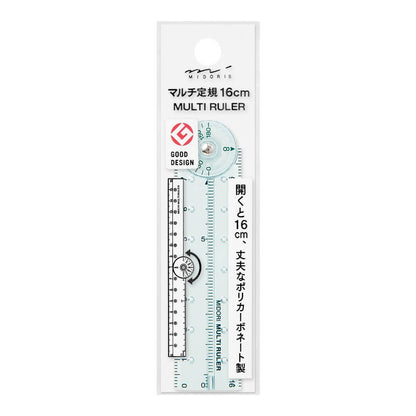 Multi Ruler 16cm Blue A | Linijka wielofunkcyjna Midori