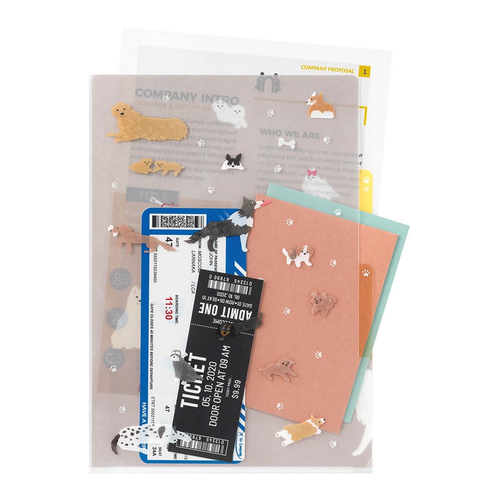 3-Pocket Clear Folder A4 Flowers Dog